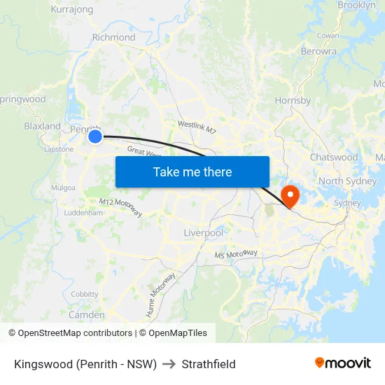 Kingswood (Penrith - NSW) to Strathfield map