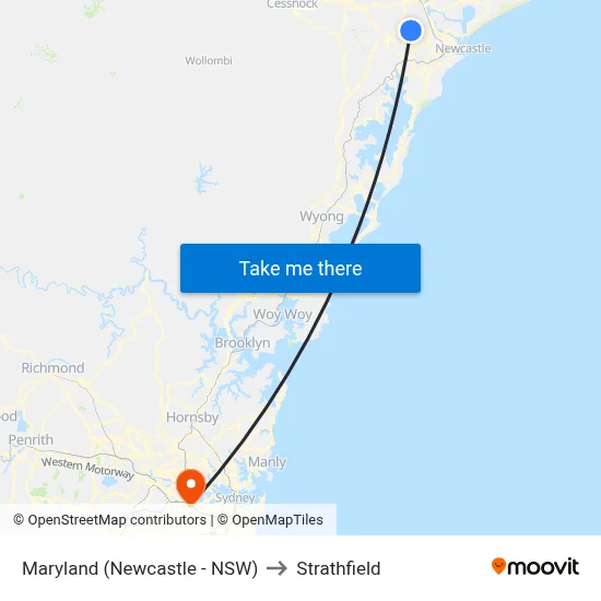 Maryland (Newcastle - NSW) to Strathfield map