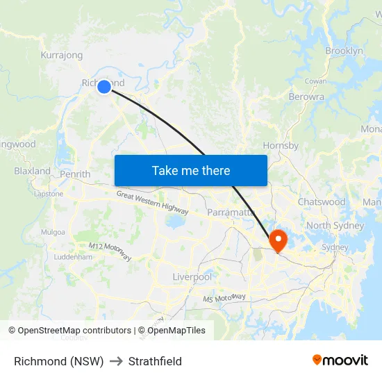 Richmond (NSW) to Strathfield map