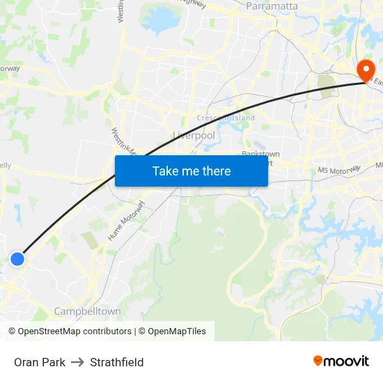 Oran Park to Strathfield map