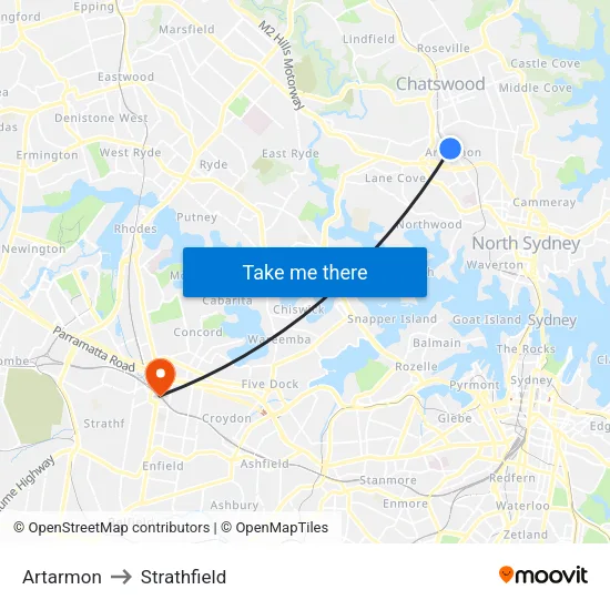 Artarmon to Strathfield map