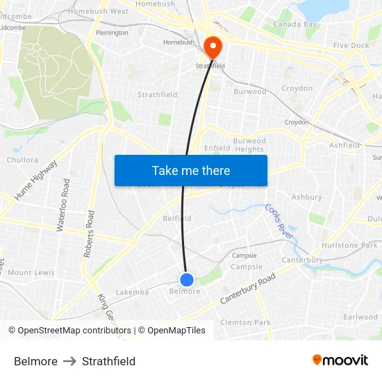 Belmore to Strathfield map