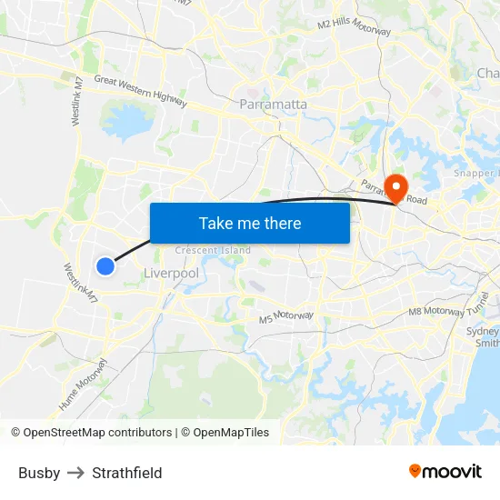 Busby to Strathfield map