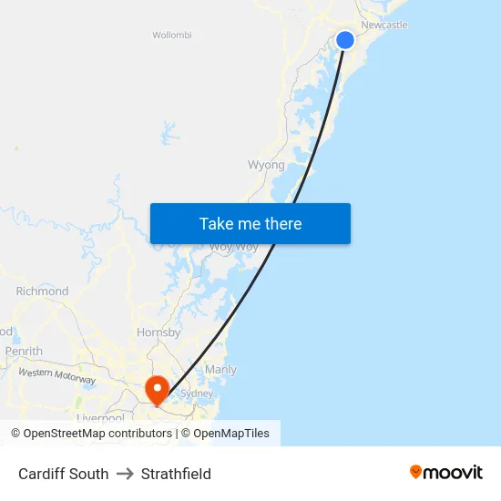 Cardiff South to Strathfield map