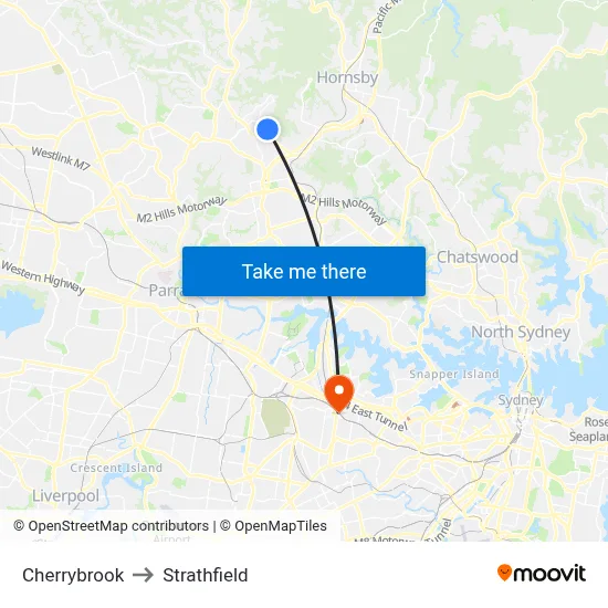 Cherrybrook to Strathfield map