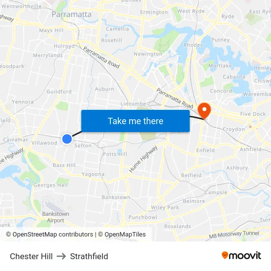Chester Hill to Strathfield map