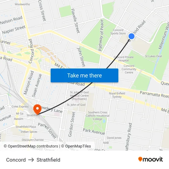 Concord to Strathfield map