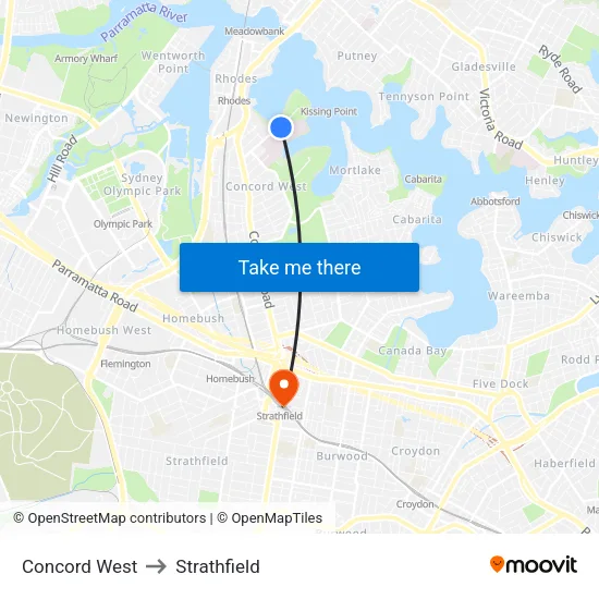 Concord West to Strathfield map