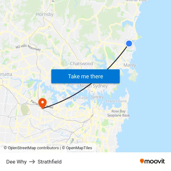 Dee Why to Strathfield map