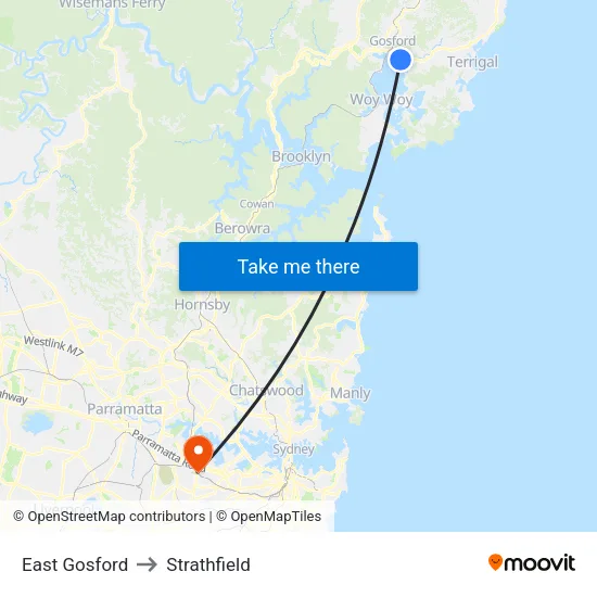 East Gosford to Strathfield map
