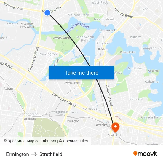 Ermington to Strathfield map
