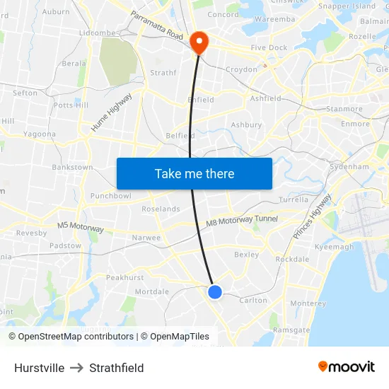 Hurstville to Strathfield map