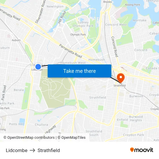 Lidcombe to Strathfield map
