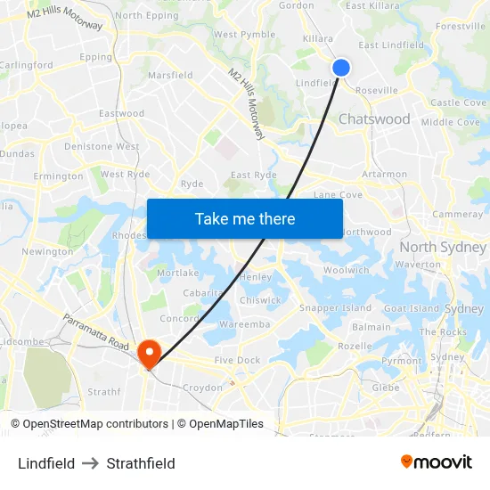 Lindfield to Strathfield map