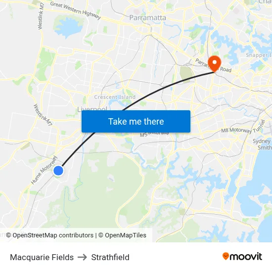 Macquarie Fields to Strathfield map