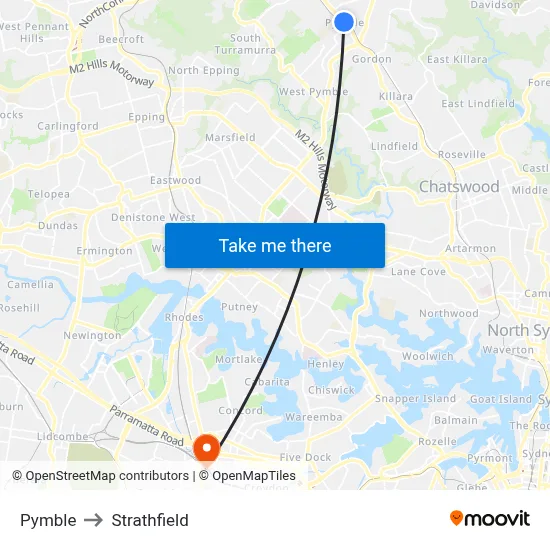 Pymble to Strathfield map