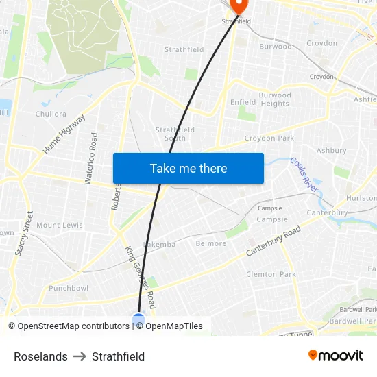 Roselands to Strathfield map