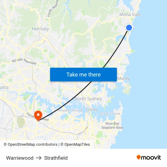 Warriewood to Strathfield map