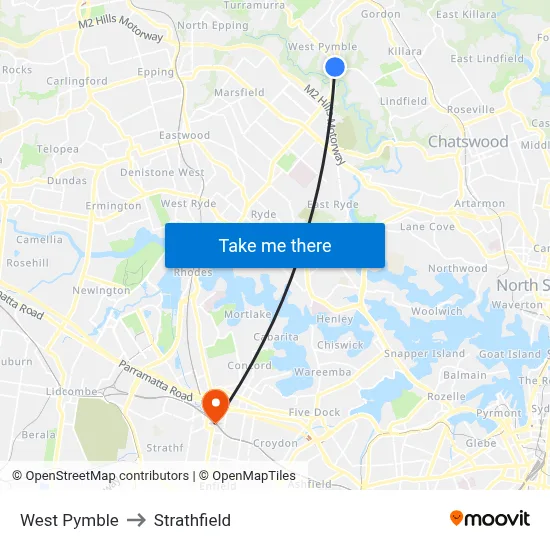 West Pymble to Strathfield map