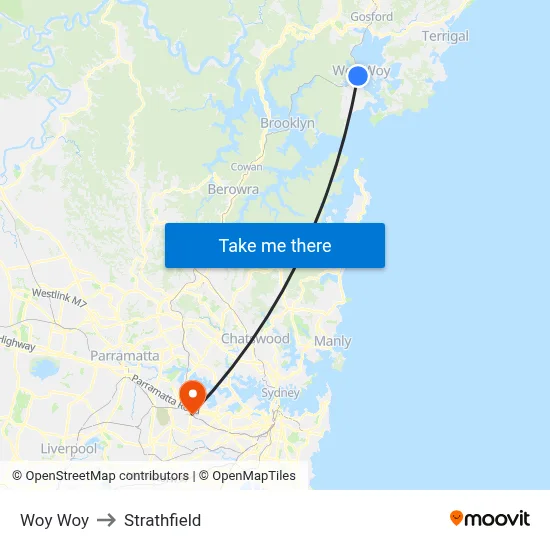 Woy Woy to Strathfield map