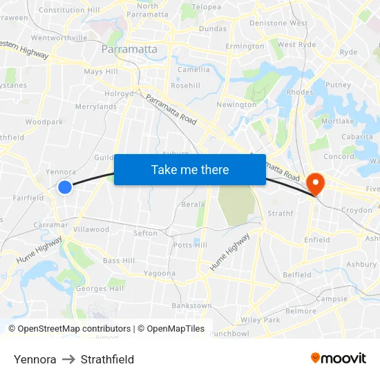 Yennora to Strathfield map