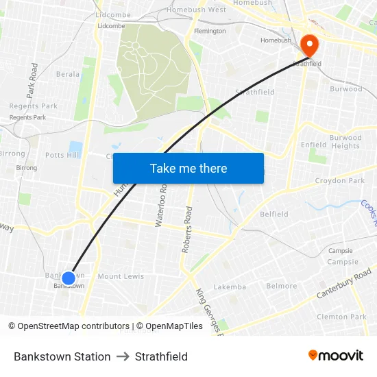 Bankstown Station to Strathfield map