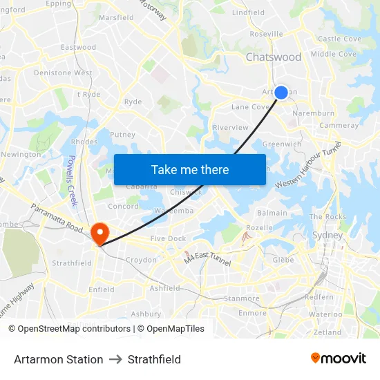 Artarmon Station to Strathfield map