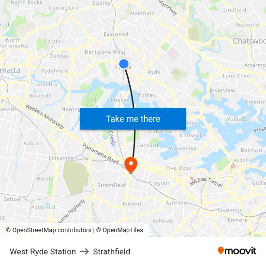West Ryde Station to Strathfield map