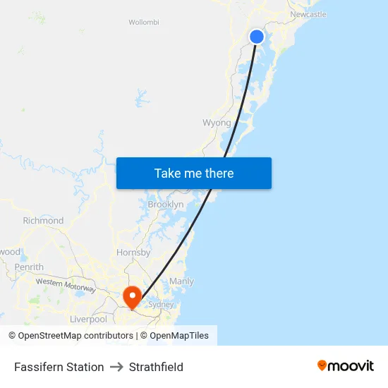 Fassifern Station to Strathfield map