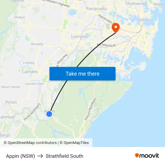 Appin (NSW) to Strathfield South map