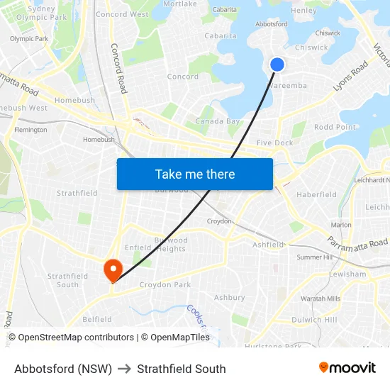 Abbotsford (NSW) to Strathfield South map