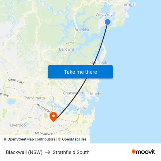 Blackwall (NSW) to Strathfield South map
