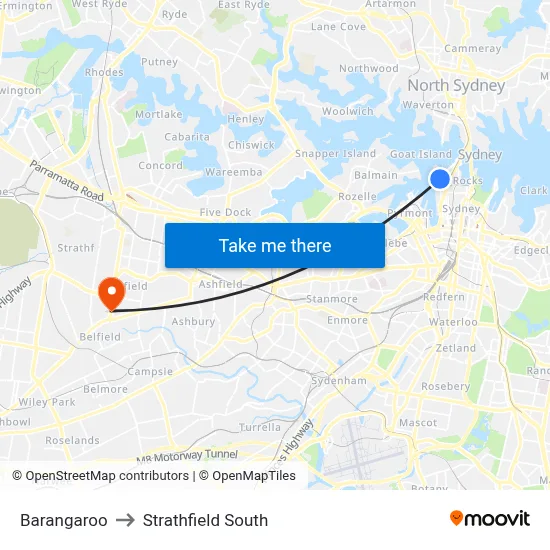 Barangaroo to Strathfield South map