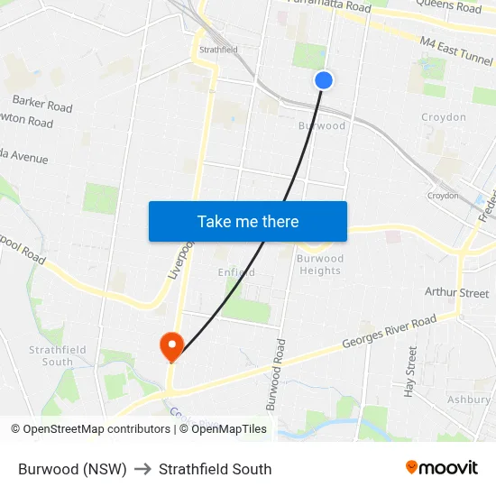 Burwood (NSW) to Strathfield South map