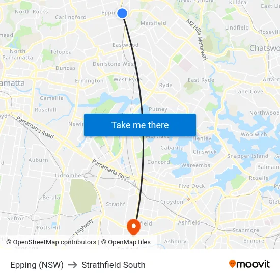 Epping (NSW) to Strathfield South map