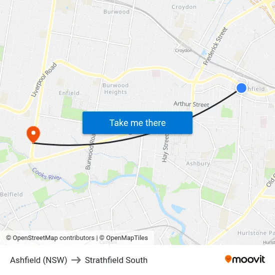 Ashfield (NSW) to Strathfield South map