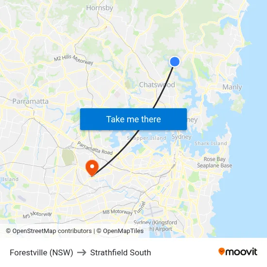 Forestville (NSW) to Strathfield South map