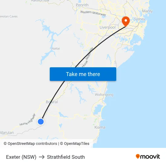 Exeter (NSW) to Strathfield South map