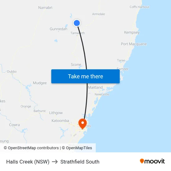 Halls Creek (NSW) to Strathfield South map