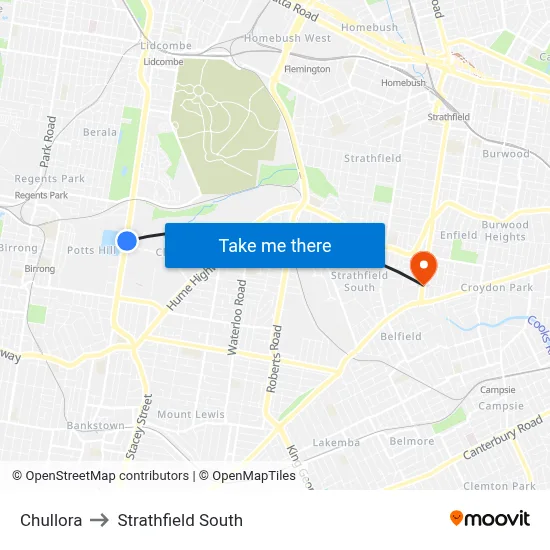Chullora to Strathfield South map