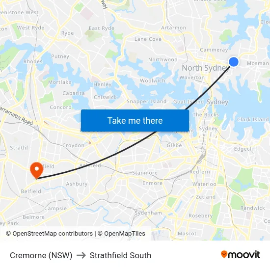 Cremorne (NSW) to Strathfield South map