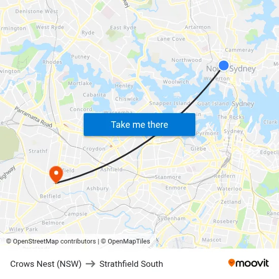 Crows Nest (NSW) to Strathfield South map