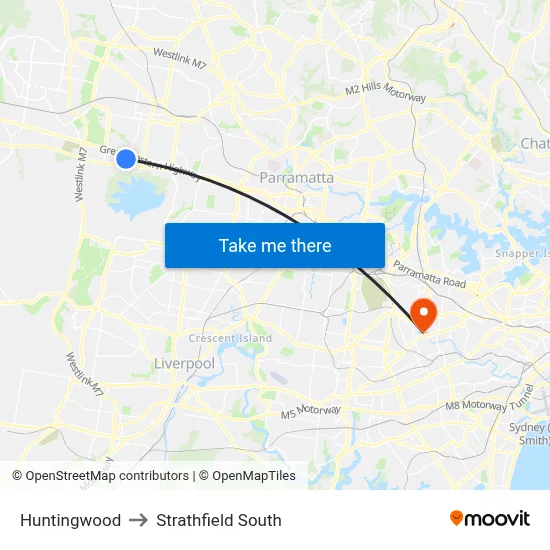 Huntingwood to Strathfield South map