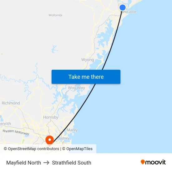 Mayfield North to Strathfield South map