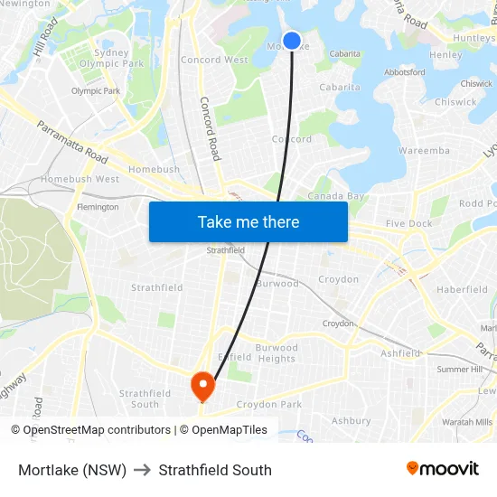 Mortlake (NSW) to Strathfield South map
