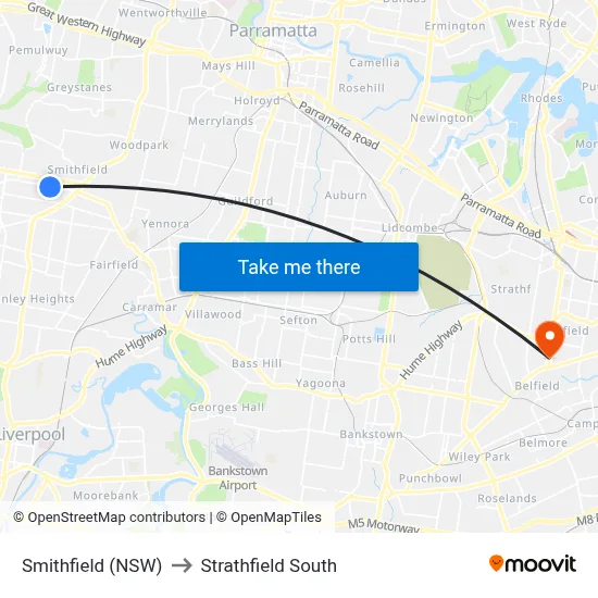 Smithfield (NSW) to Strathfield South map