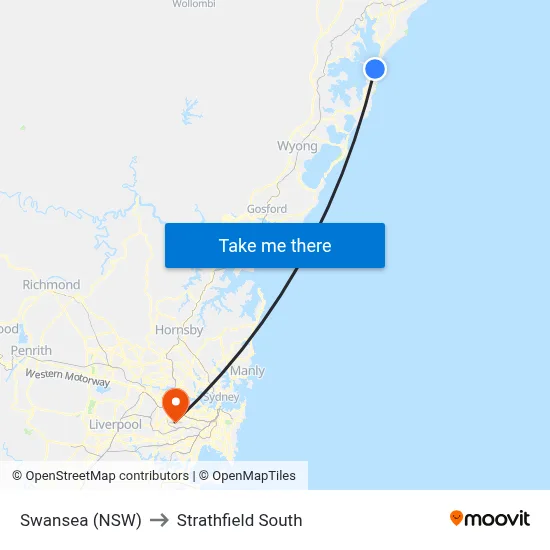 Swansea (NSW) to Strathfield South map