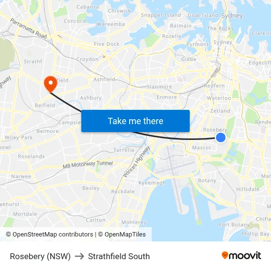 Rosebery (NSW) to Strathfield South map