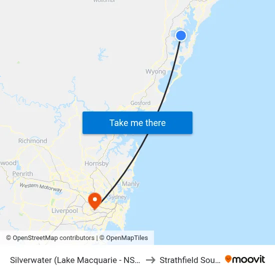 Silverwater (Lake Macquarie - NSW) to Strathfield South map