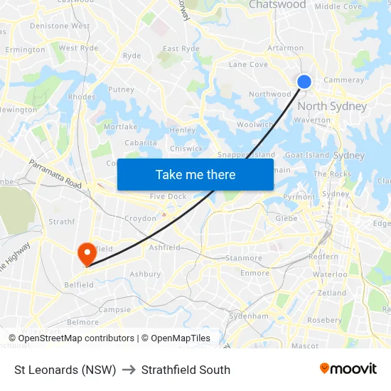St Leonards (NSW) to Strathfield South map
